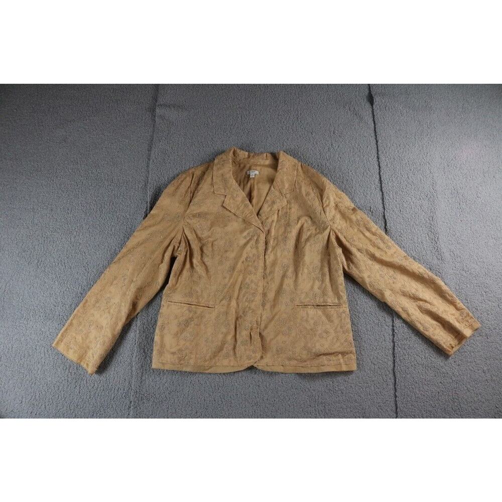J Jill Jacket Size 20 Brown Floral Embroidered 3/4 Sleeve Button Up Pockets